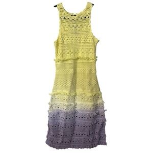 Maje Women’s Robelle Ombré Crochet Midi Dress with Fringe Detail Sz 42/XL/10 NWT